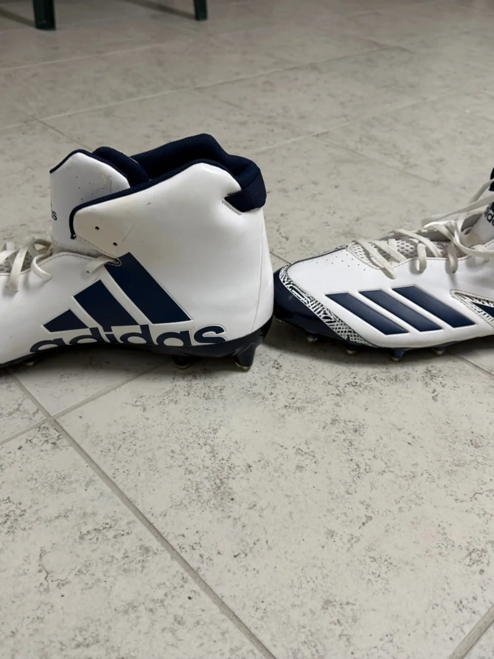 adidas Freak Men’s size 17 White & Navy High-Top Football Sneakers with cleats